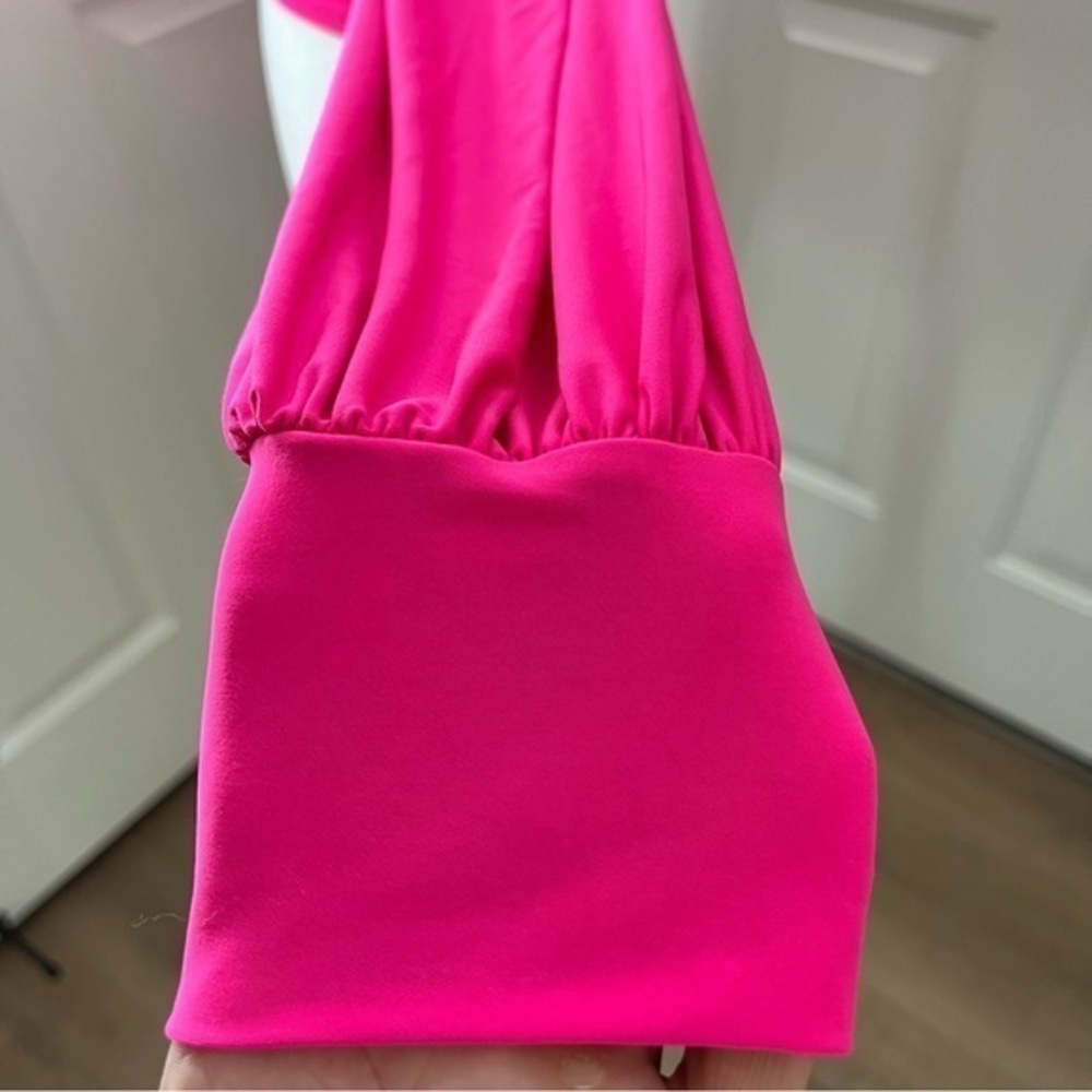 21 Saints Women Cropped Pink Long Sleeve Plunge Blouse Ruched‎ 34”Chest Crop Top - Picture 5 of 9